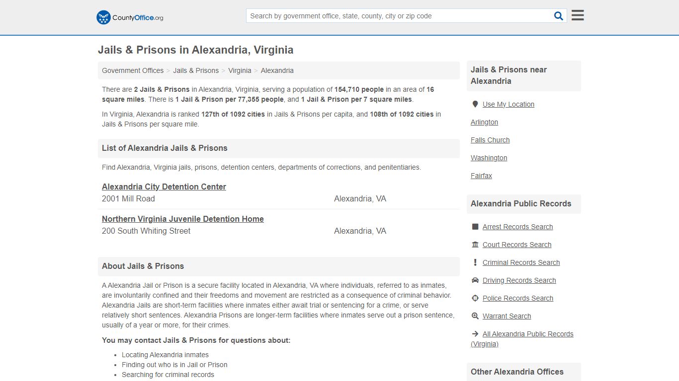Jails & Prisons - Alexandria, VA (Inmate Rosters & Records) - County Office