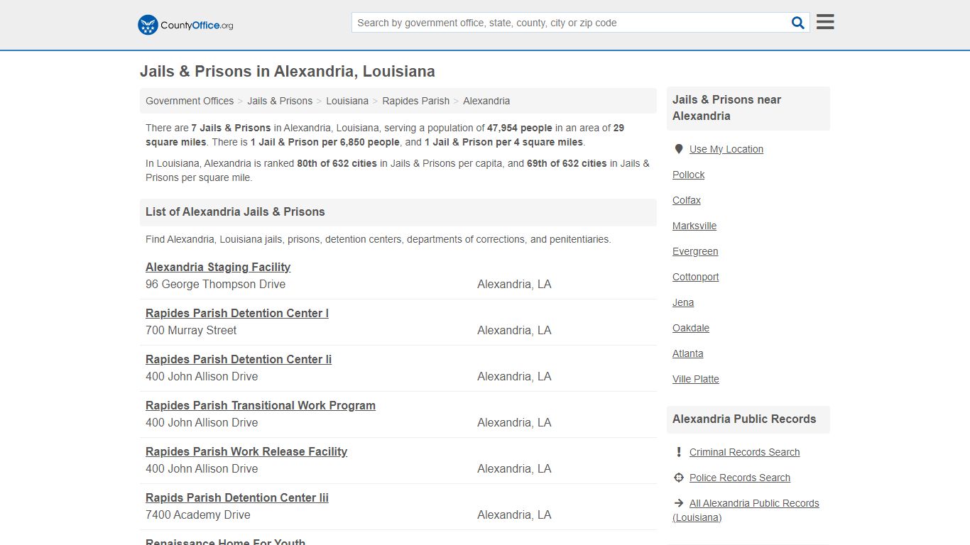 Jails & Prisons - Alexandria, LA (Inmate Rosters & Records) - County Office